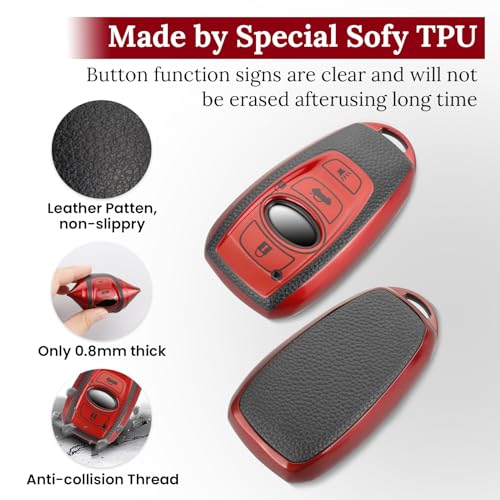 Image of Key Fob Cover for Subaru, Braided Loop Keychain Accessory, Red | Wear-resistant TPU shell, short PU braided loop, daily splash, scratch and drop protection, normal signal use, easy setup