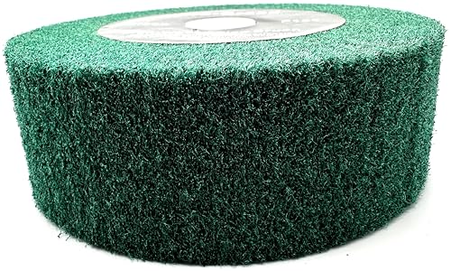 Image of 6 inch x 2 inch Green 180 Grit Non-Woven Bench Grinder Polishing Burnishing Satin Finishing Flap Brush Wheel for Aluminum Copper Metal Golf Club Refurbishing, Compatible for 1 /2 inch, 5 /8 inch, 3 /4 inch Arbor