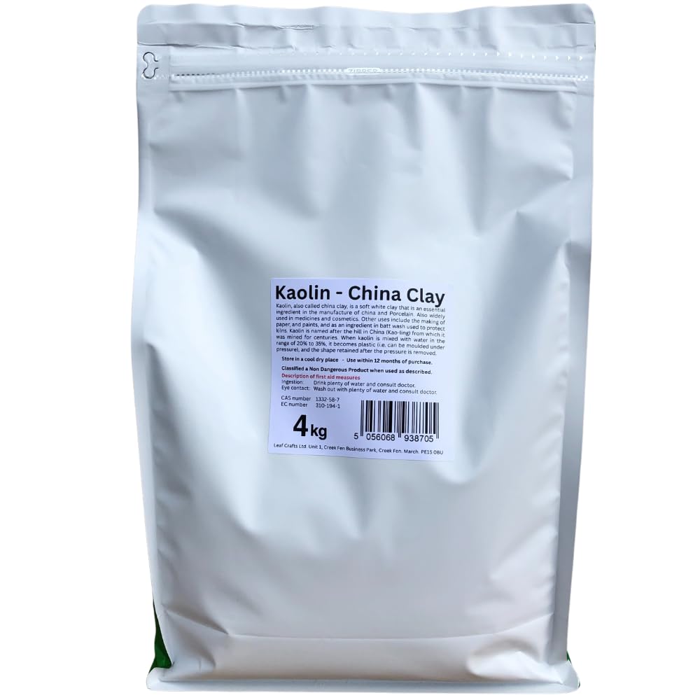 Kaolin Weißer Porzellan-Ton, 4 kg, 100 % natürlich, (4 kg Beutel)