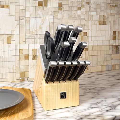 Image of Henckels International Statement 14-pc Self-Sharpening Knife Block Set, 6 Steak Knives, Paring, Santoku, Bread, Chef's Knife, & More, Natural Block Color