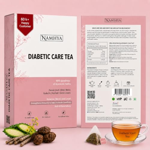 Image of Namhya Diabetes Care Herbal Tea | Loose Leaf, Paneer Dodi Bitter Melon Guduchi | Supports Blood Sugar Control | Boosts Immunity and Improves Digestion | Ayurvedic Herbal Tea Pack of 2 | 100g Each