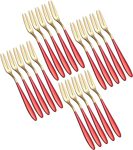 Image of Mini Cocktail Forks Appetizer Forks 18 /10 Stainless Steel Fruit Forks Dessert Forks Tasting Forks Appetizer Small Forks Set Appetizer Cake Fruit Forks Set (Red,Set of 20)