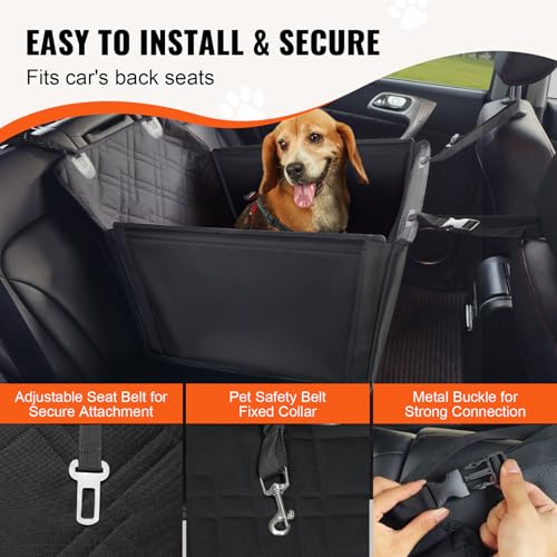 VEVOR Autositz Hunde 75 x 58 x 50 cm, Hundeautositz mit Stützrahmen, Haustierautositz mit ansteckbarer Sicherheitsleine, Baumwollfüllung, Rücksitz für kleine mittele Hunde bis 22 kg, Schwarz