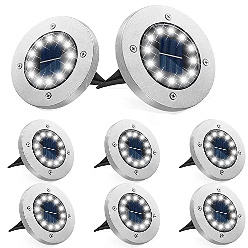 Bzavor 8er Solar Bodenleuchte Aussen, 12 LEDs Leuchten Mit Upgrade Solarpanel Gartenleuchte Solarlampe Strahler Deko für Rasen, Gehweg, Pool,...