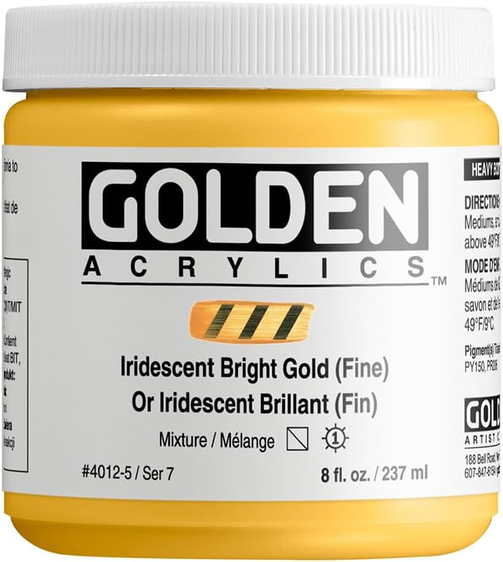 GOLDEN Heavy Body Acrylics, Iridescent Bright Gold (Fine), 8 fl. oz. Jar, Professional Acrylic Paint, Semi-Transparent