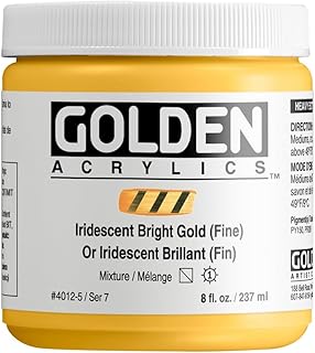 Heavy Body Acrylics by GOLDEN, Iridescent Bright Gold (Fine), 8 fl. oz. Jar, Professional Acrylic Paint, Semi-Transparent