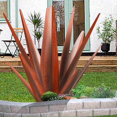 Image of TOMBABY Enlarge Metal Plants Tequila Rustic Sculpture, Outdoor Patio Yard, Home Decor Hand Painted Agave Garden Statue, Outdoor Lawn Ornaments Yard Stakes for Mom Gift (1 Large coppery)