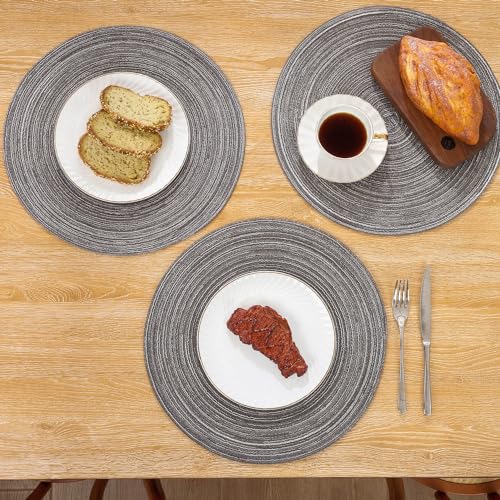 SHACOS 6er Set Platzsets Rund Abwaschbar, Runde Tischsets Geflochten, Grau – Ansicht 6