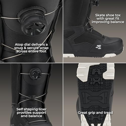 Image of 5th Element Men's Lace and Dial Snowboard Boots, Lace Black, 6 | Waterproof Liner, Secure Fit, Rubber Outsole, Designed for Beginner and Intermediate All-Mountain Snowboarders