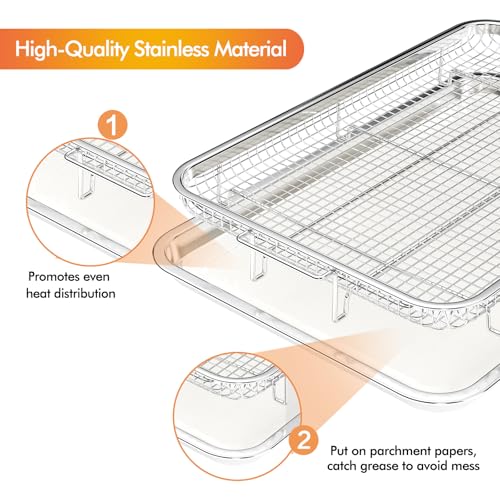 Image of Air Fryer Basket for Oven, THORSES 3 Set Oven Air Fryer Basket and Tray Set | with 90 PCS Parchment Papers, Thickened NonStick Stainless Steel Air Fryer Pan and Crisper Tray-Extra Large & Large & Medium