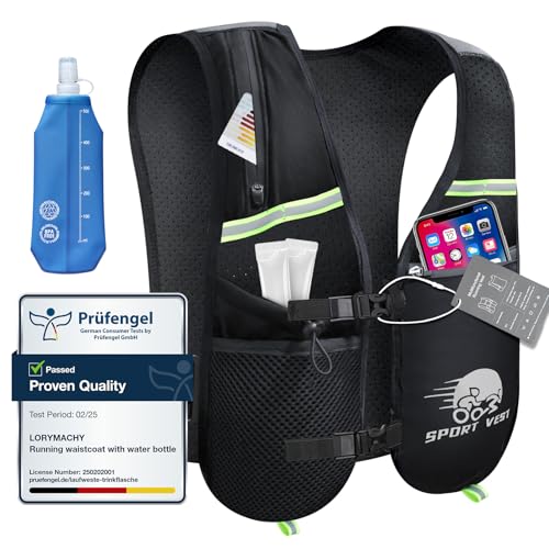 Running Vest Women Men - Lightweight Hydration Backpack With 500ml Running Water Bottle, 6 Pockets, Reflective, Breathable, Adjustable Hydration Vest For Hiking Trail Cycling Marathon