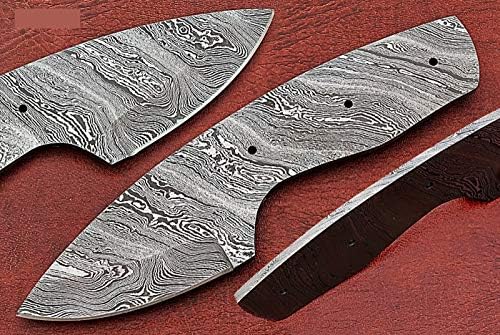 Knife Making Supplies Damascus Steel Blank Blade 6.5 inches Long Hand Forged Compact Skinning Knife, Spear Point Blade Pocket Knife with 3 Pin Hole, 2.5 inches Cutting Edge, 3.5" Scale Space