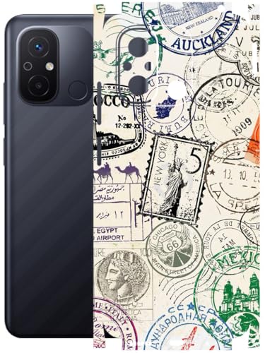 Image of AtOdds - Full Body Back Screen Guard Protector Film - Lamination Wrap Skin Sticker Compatible with REDMI 12C | Scratchproof Matte Finish (Stamps)
