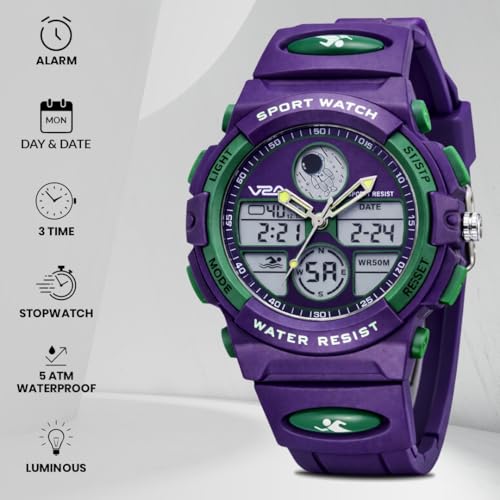Image of V2A Nova Pro Kids Watch for Boys Age 8-14 | 44mm Analog Digital Sports Watch | Alarm Stopwatch Backlight | TPU Strap | 30M Water Resistant | School & Birthday Gift | Gift for Boy