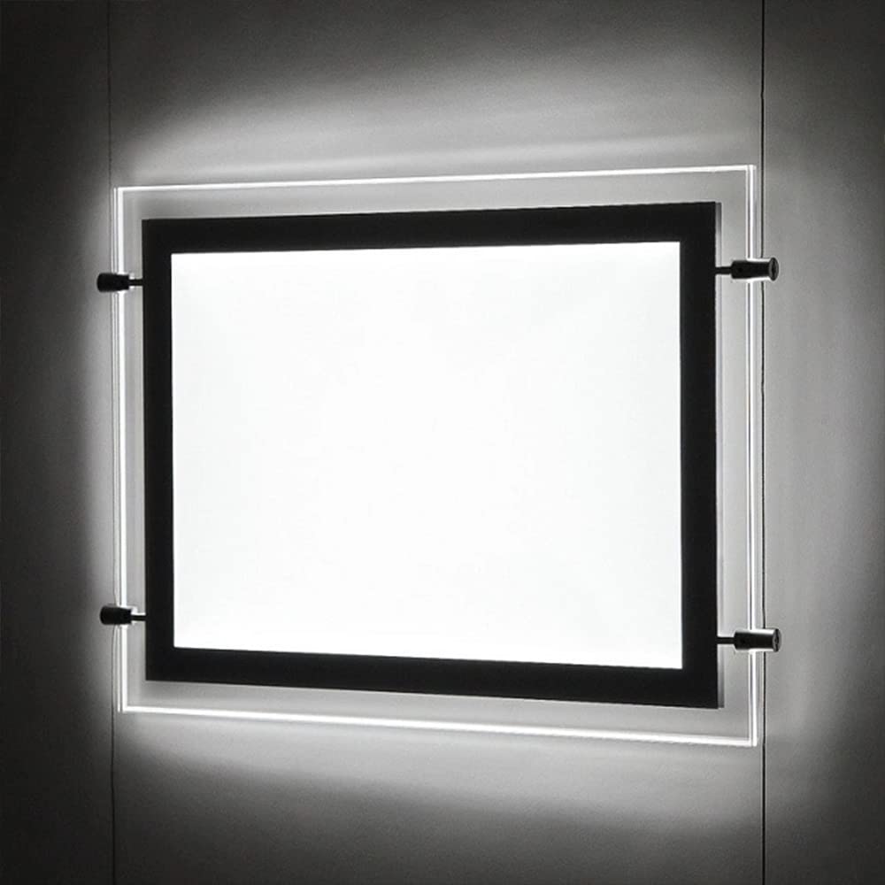 Póster acrílico LED de tamaño A4, marco de fotos, caja de luz, soporte para letreros para ventana de propiedad (colgante horizontal, 4 unidades A4 por grupo)