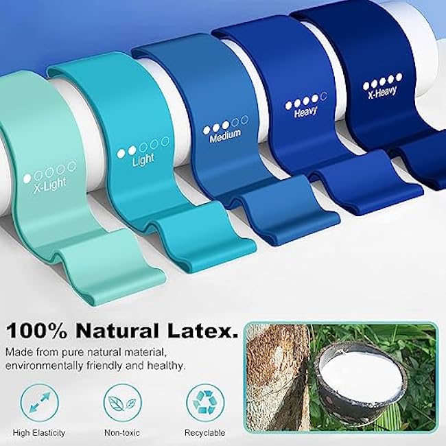 SZHLUX Resistance Bands Set with Instruction Guide and Carry Bag, Versatile for Body Sculpting, Strength Training, and Rehabilitation-Set of 5 (Blue)