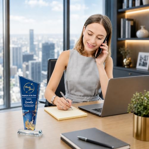 Image of Custom Crystal Trophy Award Personalized Plaque Award with Text Logo Photo Awards Trophies for Employee Recognition Team Graduation Personalized Office Gifts for Boss Coworker Teacher