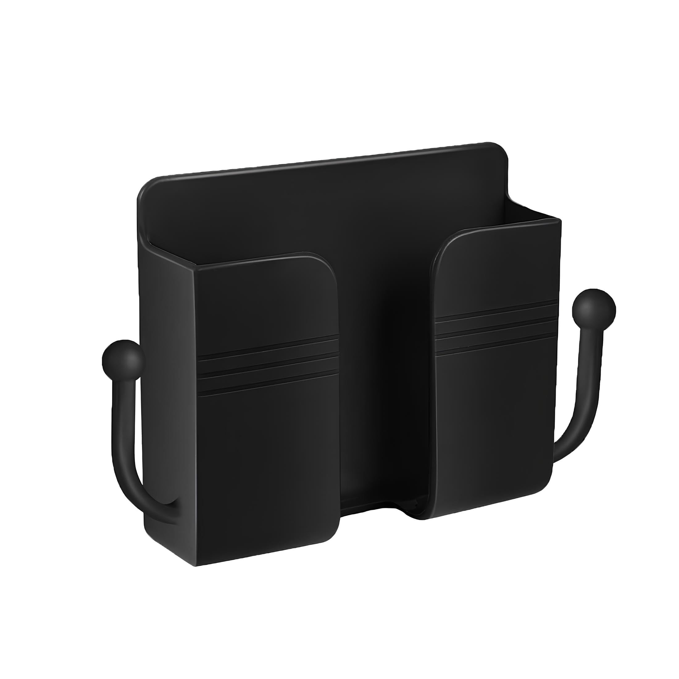 skysia®️ Wall Mount Phone Holder, Charging Stand, Multifunctional Wall Mounted Storage Case for Phones, Multi Purpose Stand with Dual Hooks for Keys, Remotes & Accessories (Pack -1) (Black)-image-18