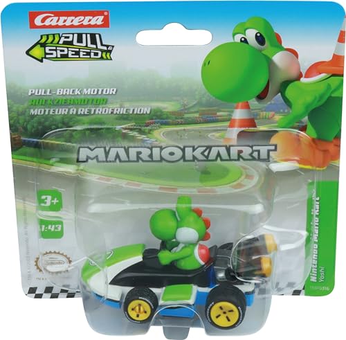 Image of Carrera Pull & Speed 15818406 Official Licensed Kids Mario Kart Toy Car Pull Back Vehicle for Ages 3 and Up - Yoshi