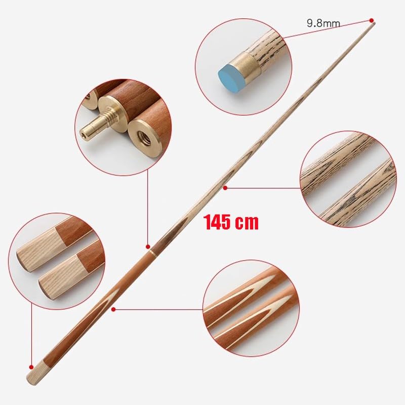 Bastone da Snooker Professionale da 57" con Custodia, Bastone da Biliardo Giunto a 3/4, Stecca da Biliardo Fatta a Mano in 2 Pezzi, Punta da 9,8mm (Colore: A)