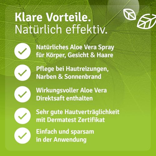 Aloe Vera Spray Haut & Haare - Intensives Feuchtigkeitsspray mit Aloe Vera - aus der Apotheke - 200 ml
