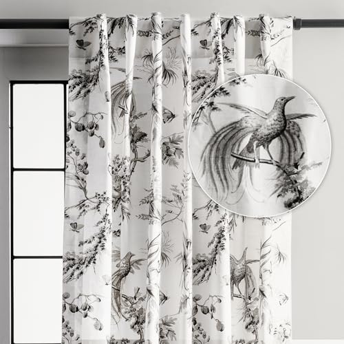 Image of Maison d' Hermine Curtains for Living Room 100% Cotton 50 inchx84 inch (Pack of 1) | 84 inches long Light Filtering Toile Curtains for Windows with Rod and Loop Pockets - Paradise - Midnight