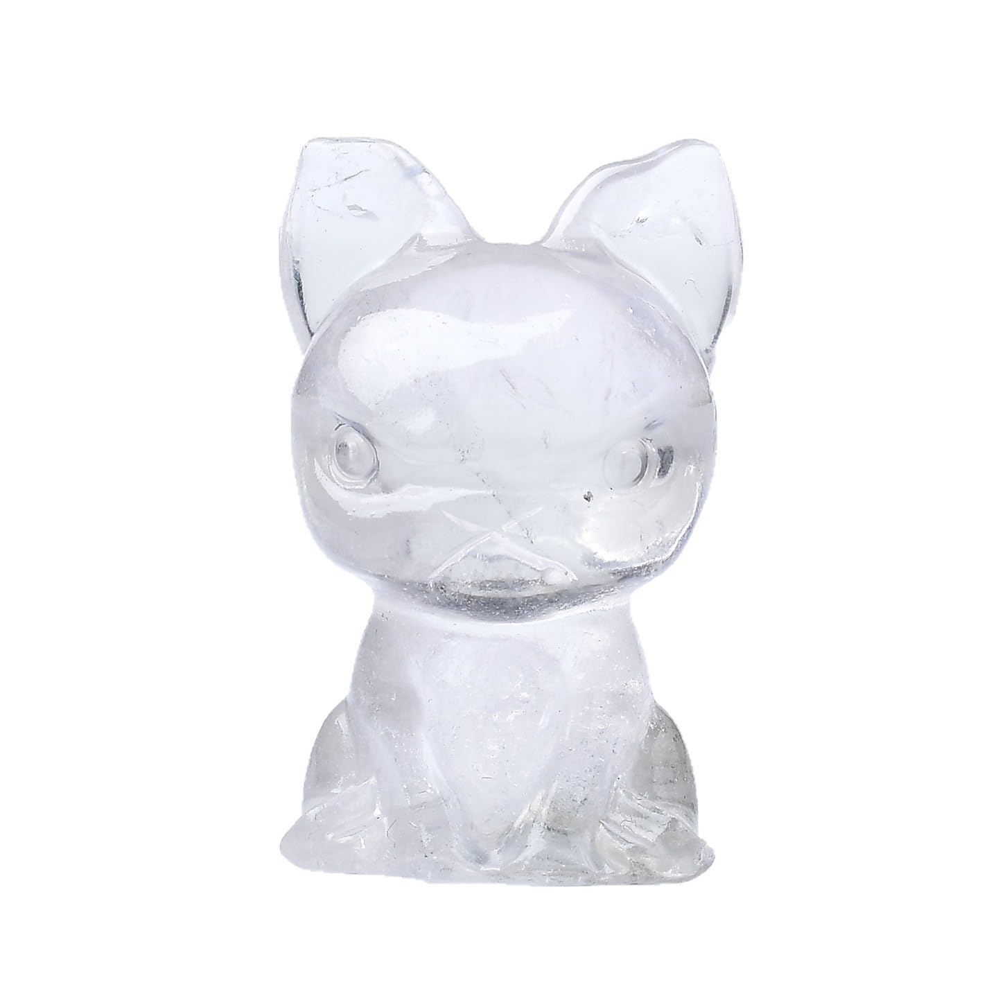 ICXLPMC Clear Quartz Bulldog Figurine – 2 × 1. in Hand-Carved Crystal Stone Sculpture for Home Office Décor