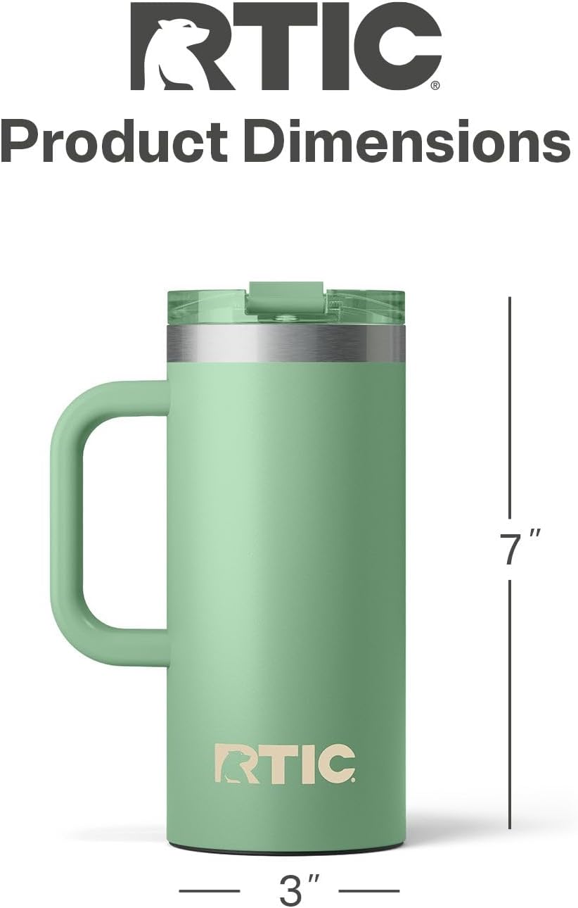 RTIC 16oz Road Trip Travel Mug with Lid and Handle, Ceramic Lined, Insulated, Stainless Steel, Metal, Double Wall Vacuum-Insulation, Portable Coffee, Tea Cup for Hot and Cold Drink, Sage - Image 5