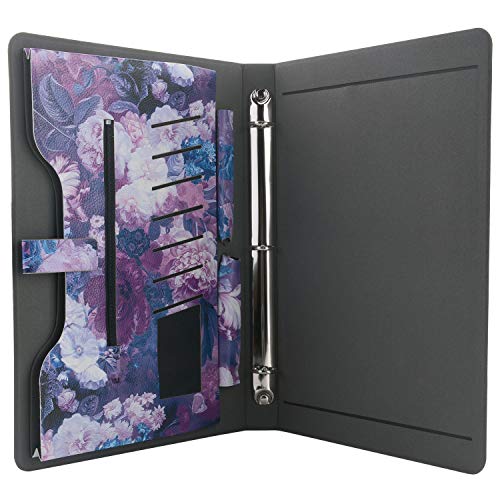 3-Ring Binder Portfolio Case, Floral Painting Pu Leather Binder Padfolio, Business Planner Organizer With Notepad Holder #TOP2