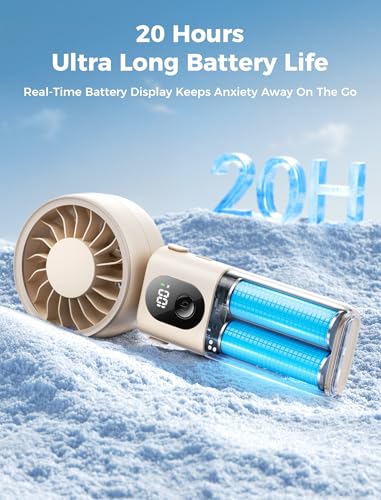 Image of Aecooly Mighty Portable Handheld Fan | 20H Max Cooling Time | 3 Flexible Modes | 5 Speeds Wind | Battery Level Display | Mini USB Rechargeable Personal Battery Powered Fan Travel Gifts for Women-Beige