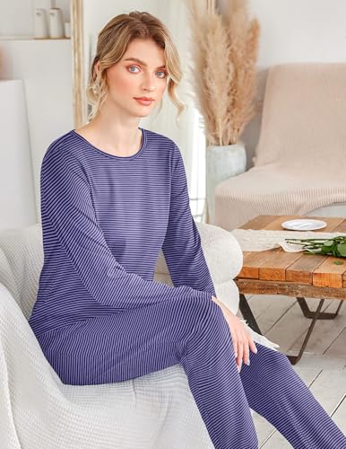 Image of Ekouaer 2 Pack Pajama Sets for Women,Long Sleeve Top Jogger Pant Loungewear | Winter Pyjama,Round Neck Sleepwear,Side Pocket Warm Pjs,4 Pieces Cozy Lounge Set,Elastic Waistband,Ankle Cuffs,Christmas Gift