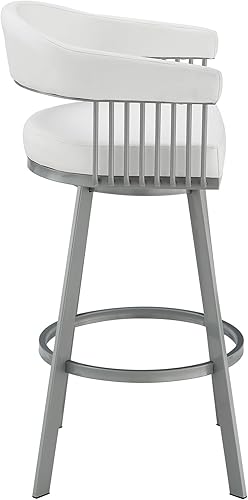 Miniatura 5 de Armen Living Chelsea Taburete giratorio de 25 pulgadas de altura de mostrador en acabado plateado y piel sintética blanca