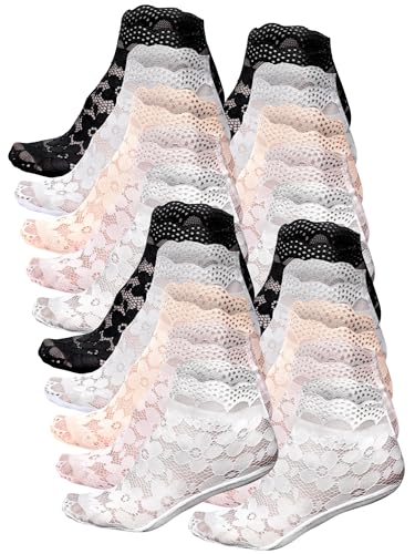 Image of 10 Pairs Womens Lace Ankle Socks Non Slip Low Cut and No Show Lace Socks Sets for Loafers Flats