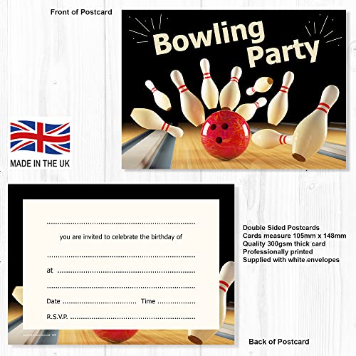 Olivia Samuel 20 x Kids Bowling Party Invites from A6 Double Sided Cards with Envelopes, Black / Cream / Orange, 105mm x 148mm - Image 2