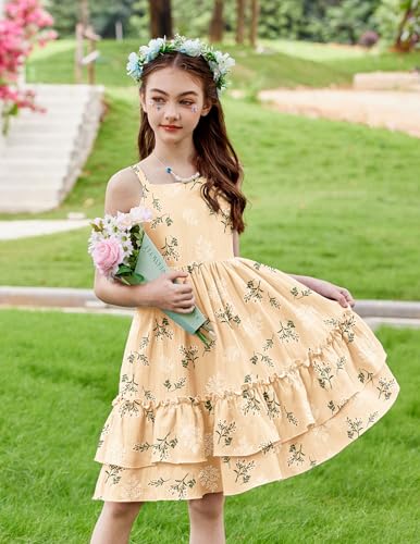 Image of Arshiner Girls Cami Summer Dress Boho Sleeveless Casual Sundress with Pockets for 4-12 Y