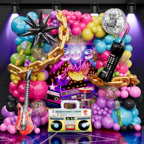 80S 90S Balloon Arch Kit – 162 Pcs Party Decorations With Star Foil Balloon, Boom Box, Disco Ball Chain, Retro Phone &Amp; More For 80S &Amp; 90S Theme Party Decorations