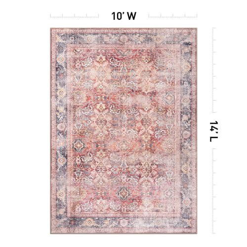 Rugshop Red Vintage Bordered Oriental‑Style Area Rug — Non‑Shedding, 10' x 14' for Living Room, Dining Room and Bedroom