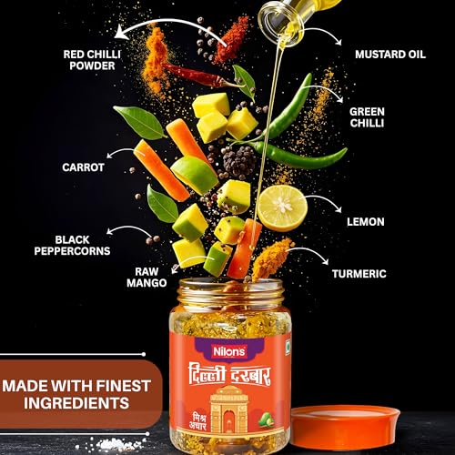 Image of Nilon's MP Special Mixed Pickle (500g) Homemade Aachar | Spicy & Tangy Pickle in Authentic MP Style with Raw Mango, Lemon, Mustard Oil & Rich Spices with No Added Artificial Colour