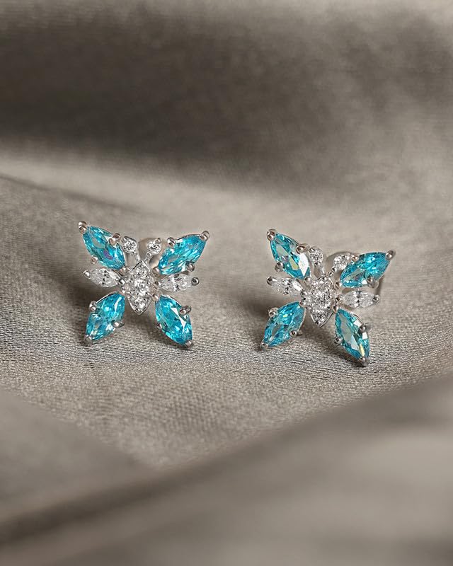 Image of CLARA 925 Sterling Silver Stud Earrings | Platinum Plated | Daily Wear |Gift for Women and Girls