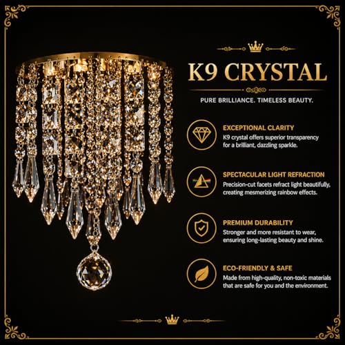 Image of Dreamie Crystal Chandelier Lights for Ceiling | Mini Crystal Chandelier Jhoomer Flush Mount Ceiling Light for Hall, Kitchen, Living & Dining Bedroom | Size 400 MM