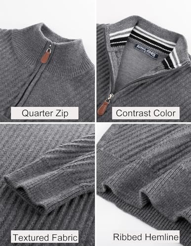Mens 1/4 Zip Pullover Sweater Soft Knit Sweater Twill Texture Sweaters for Winter Grey4