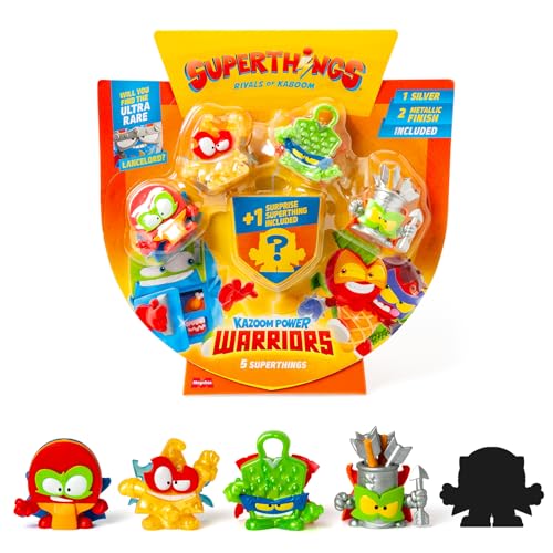 SUPERTHINGS KAZOOM Power Warriors – Pack de 5. Contiene 5 Superthings (Incluye 1 Figura Sorpresa y 1 capitán Plateado). Pack 6 de 6