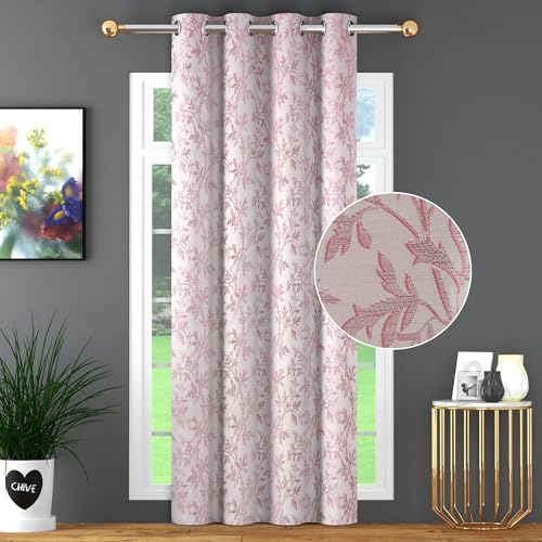 Image of FRESH FROM LOOM Heavy Jari Jacquard Premium Luxury Light Blocking 80% Blackout Curtain 7 Feet Long Door & Window | Floral Pattern | Anti-Shrink | Long Lasting Fabric Parda (7feet, Pink, 1pc only)