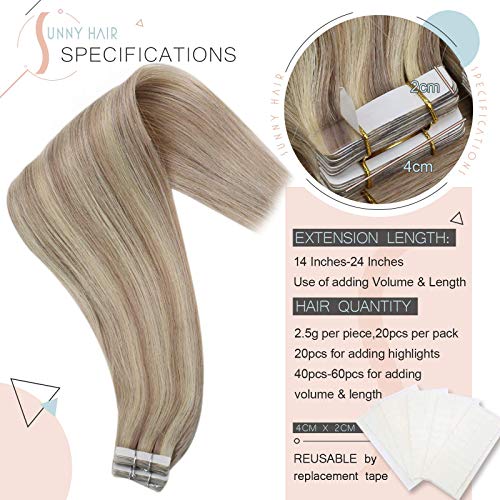 image for Sunny Hair Sunny Ash Blonde Highlight Extensions Tape in,20inch #18/61