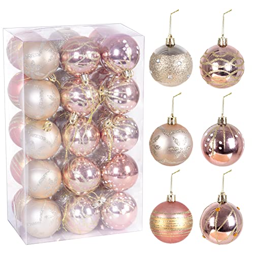 AGM 30 PCS Weihnachtskugeln 6 cm, Christbaumschmuck, Bruchsichere Glitzer-Ornamente, Hängekugel für Partys, Hochzeiten, Festivals (Roségold) Cover