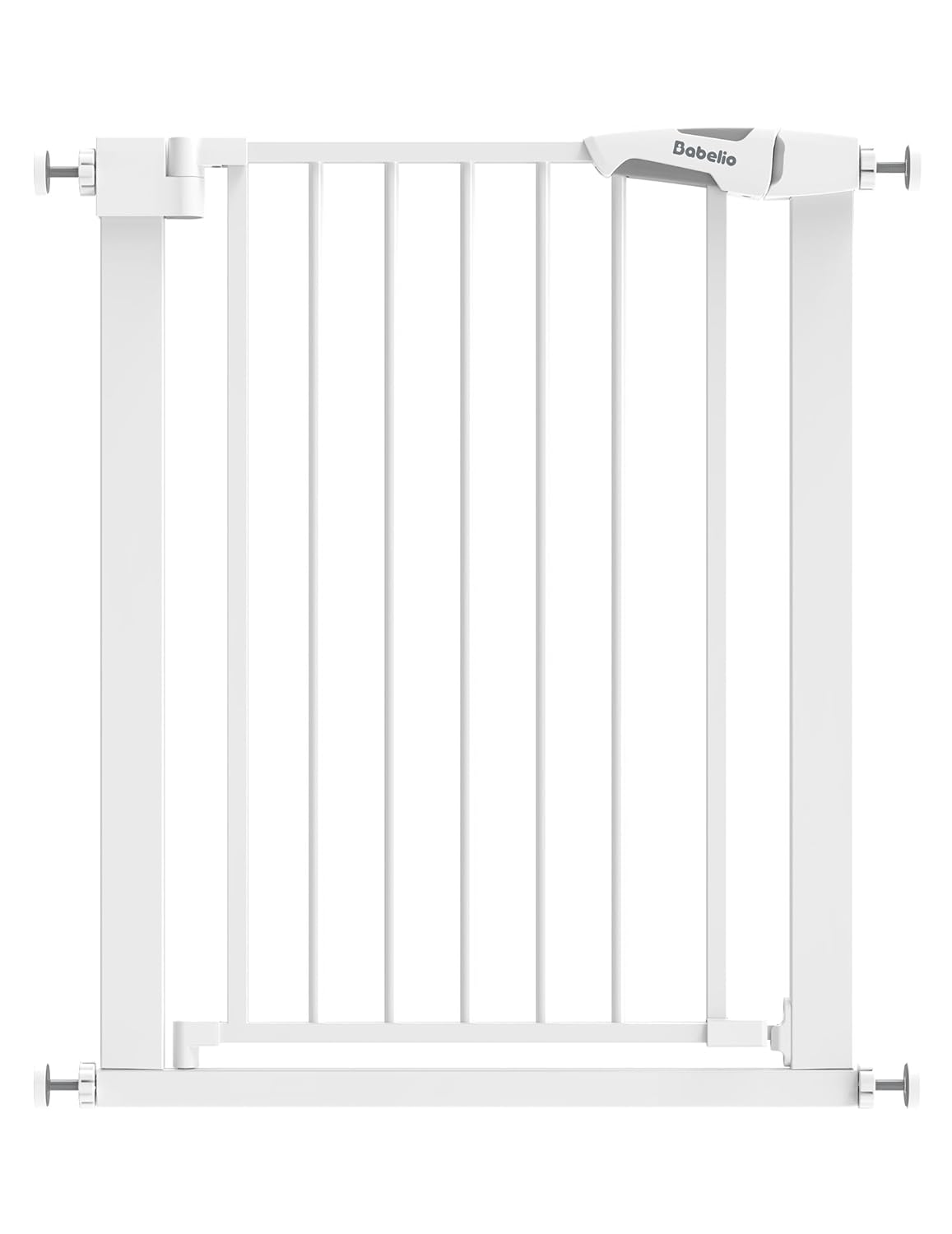 BABELIO 26-28.5 Inch Narrow Easy Install Baby Gate, 30 Inch Tall Auto-Close Metal Pet Gate for Small Stairs and Doorways, NO Drilling Pressure Mounted, NO Extensions, White 30" High, 26-28.5" Wide White