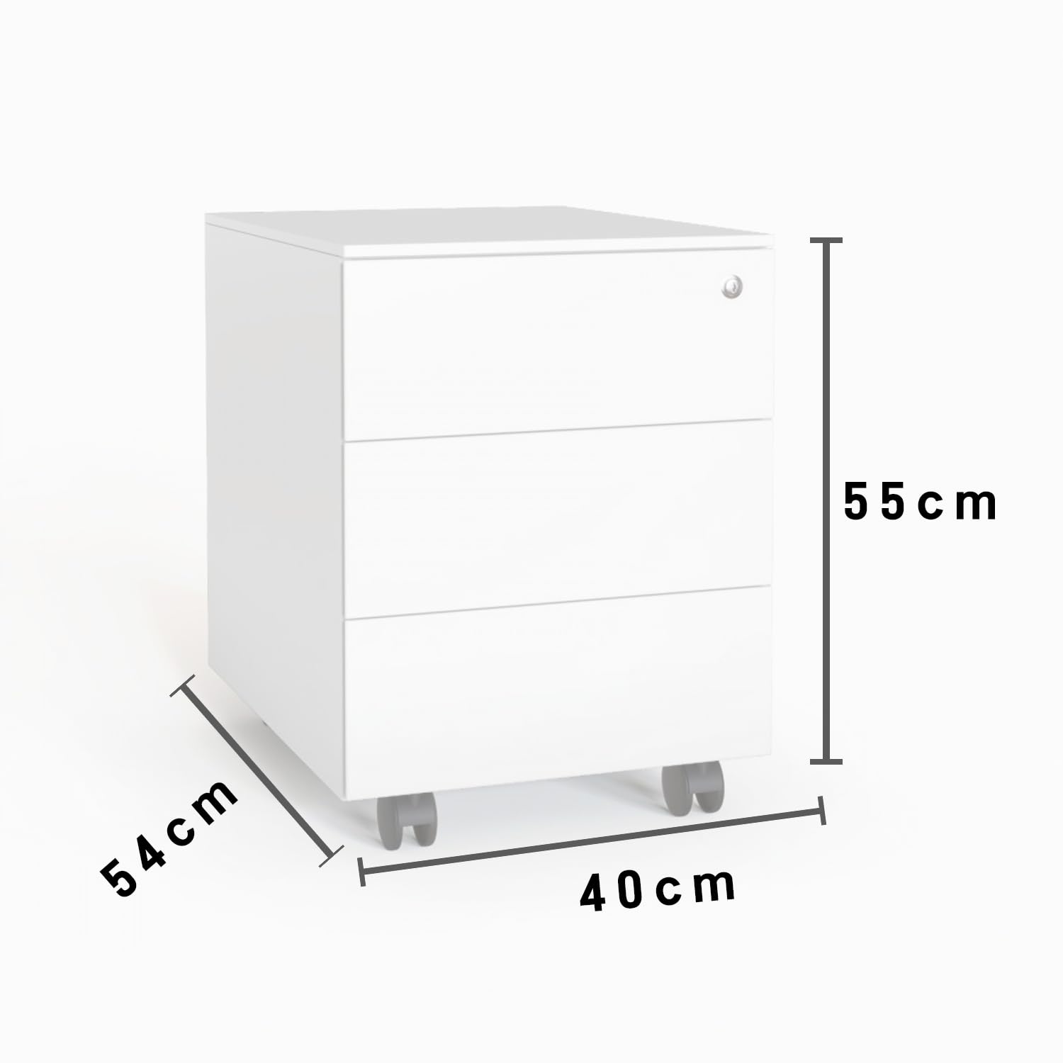 Spacio Cajonera metálica Oficina 2 o 3 cajones Buck movil Archivador Profesional Alta Gama con Ruedas y Cerradura 40 x 54 x 55 cm (Blanco, 3 Cajones)