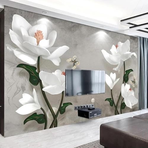 XLMING Minimalista Tridimensional Blanco Flores Mariposas 3D Papel Pintado Lujo Casa Sala Decoración Estar Comedor Sofá Dormitorio TV Fondo de Pared-430cm×300cm