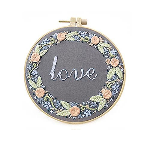 Yurika 刺しゅう DIY クロスステッチ刺繍キット 手作り ししゅうキット 初心者セット 花パターンあり 花束 刺繍工具付き 刺繍枠20cm 子供 大人 初心者 手芸愛好者贈り物 LOVE