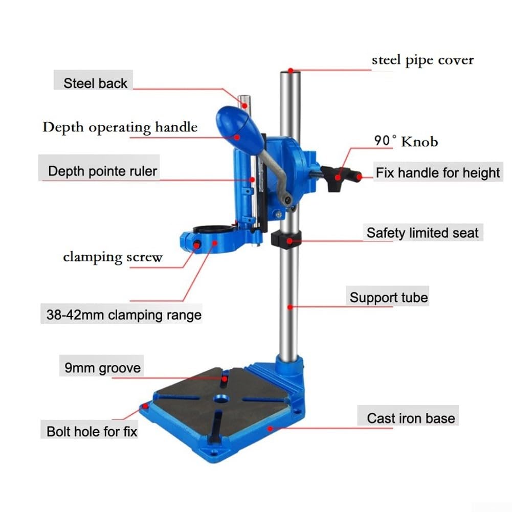 Soporte para Taladro de Banco, Soporte para Taladro, Base de Hierro Fundido, portabrocas Giratorio de 90 Grados, Soporte para Taladro de Banco con Carga de Taladro Manual de Alta precisión